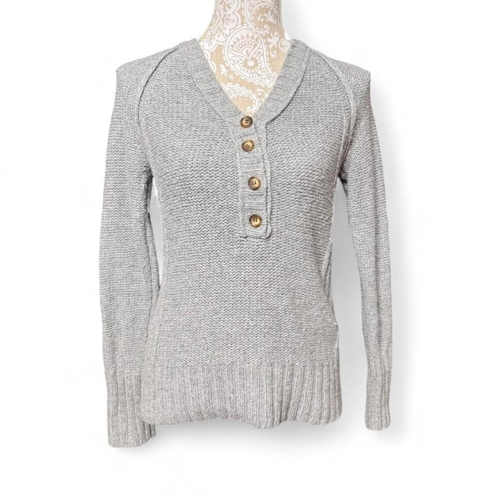 Y2K Grey Henley Sweater Closet Staple Wool Blend Size Large Fall Timeless